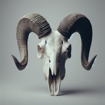 a horned sheep skull head
