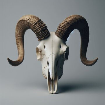 a horned sheep skull head
