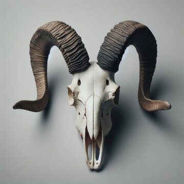 a horned sheep skull head

