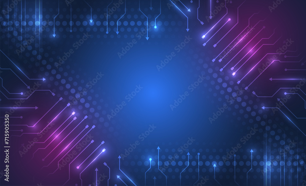 Fototapete Abstract circuit board futuristic concept. Data transfer and protection, internet communication on a blue background. High computer technology design. Modern data protection vector presentation.