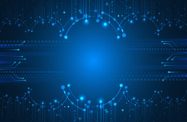 Fototapeta premium Abstract circles and lines futuristic concept. Data transfer and protection, internet communication on a blue background. High computer technology design. Modern science vector presentation.
