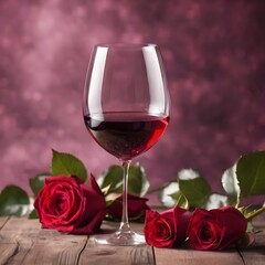 Two elegant wine glasses and rose heart background valentine's day holiday background