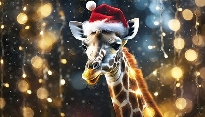 giraffe with christmas yellow lighting 