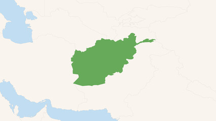 Green Afghanistan Territory On White and Blue World Map