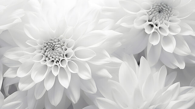 White flowers wallpaper, monochromatic abstraction, beautiful white chrysanthemum as background, closeup © Gita