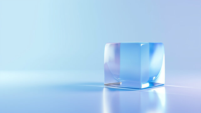 calm background. ice cube on blue background