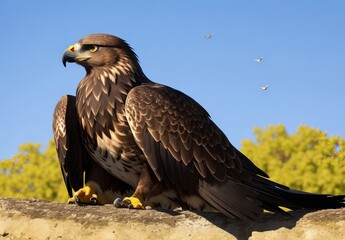 Fototapeta premium Golden eagle resting in the sun with open beak