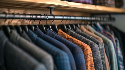 Obraz premium Customized rod dividers for separating different types of clothing within the wardrobe. [Rod dividers for categorized clothing storage