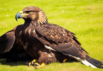 Fototapeta premium Golden eagle resting in the sun with open beak