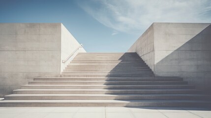 Concrete stairs leading up to blue sky with clouds, perspective view
