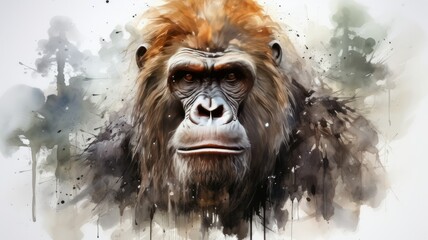 Watercolor illustration of a gorilla - obrazy, fototapety, plakaty