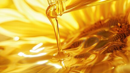Sunflower cooking oil pours from bottle wallpaper background