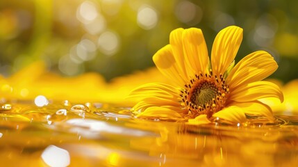 Sunflower flower float in cooking oil wallpaper background - obrazy, fototapety, plakaty
