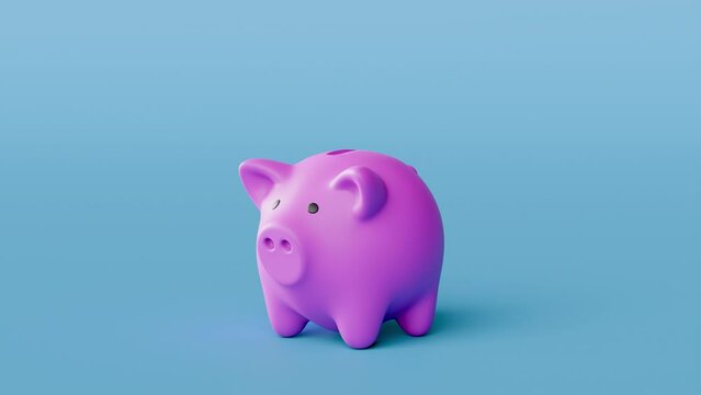 Cute piggy bank growing after being fed with coins. 3d 4k animation
