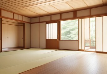 Obraz premium Japanese empty room wood on wooden floor japane