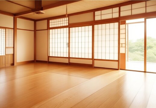Japanese empty room wood on wooden floor japane