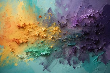  a close up of a multicolored painting with lots of paint splattered on the side of it.
