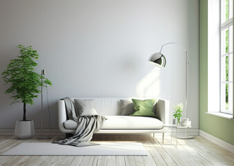 Living Room With White Couch and Green Pillows, A Cozy and Elegant Space