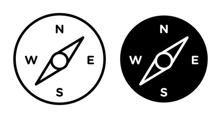 Compass icon set. Circle map orientation vector logo symbol in black filled and outluined style. North south wind discovery sign. - obrazy, fototapety, plakaty