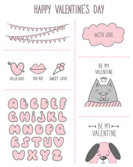 Valentine day elements set. Design for Valentine's day stickers, postcards, posters and other, isolated on white background. - 715912720