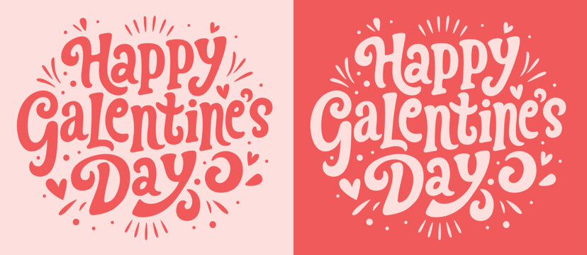 Happy Galentine's Day lettering card. Galentine pink and red quotes badge. Groovy retro vintage aesthetic Valentine best friend bestie girls party gift. Cute hearts text shirt design and print vector.