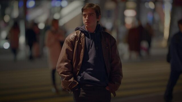 Thoughtful Young Man Lost at Trainstation Lonely Worried Waiting 