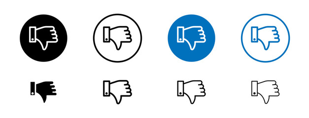 Dislike Line Icon Set. Thumb Down Vector Illustration in Black and Blue Color.