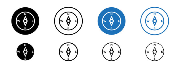 Compass Line Icon Set. Circle Map Orientation Vector Illustration in Black and Blue Color. - obrazy, fototapety, plakaty