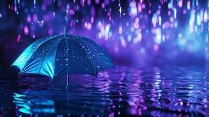 Holographic umbrella in a futuristic water spectacle. -