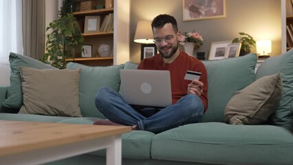 online shopping man hold credit or debit card make online purchase