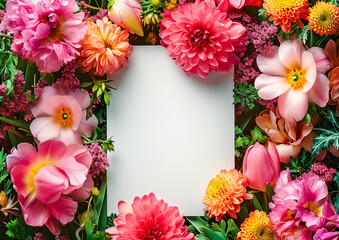 Vibrant Floral Frame with Blank Space - obrazy, fototapety, plakaty