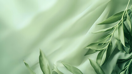 green leaves on green silk background