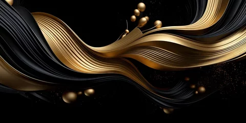 Papier Peint photo Lavable Ondes fractales abstract fractal gold background, luxury wave wallpaper, modern, balls, luxury silk and fabric, black and gold