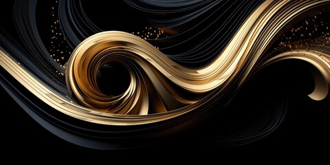 black and gold background, abstract curve background, luxury and modern, shine, fabric, silk, wave