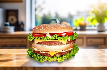Tasty fresh burger with meat and vegetables