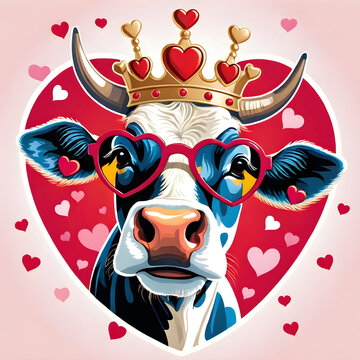 Queen Cow illustration in Playful Cartoon Style
