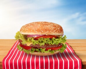 Tasty fresh burger with meat and vegetables