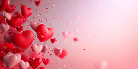 valentines day background with pink and red hearts