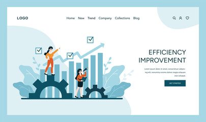 Efficiency Improvement concept. Dynamic process optimization and productivity growth in corporate operations. Flat vector illustration - obrazy, fototapety, plakaty