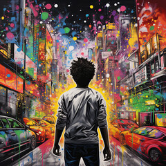 person in front of graffiti