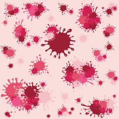 Splattered abstract background, seamless repeat pattern. Burgundy ink blots seamless background. Vector illustration