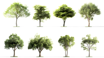 Set of trees isolated on white background