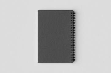 Black spiral notebook mockup, backside.