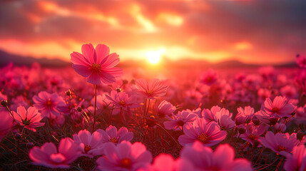 The heavenly background, where the flowers of flowers during sunset create visual admiration and m