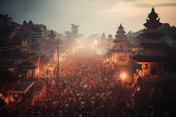 a huge crowd at the New Year's holiday in Indonesia, the Nyepi holiday - obrazy, fototapety, plakaty