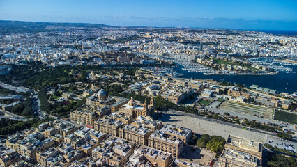 Aerial landscape in capital city Valetta, Mediterranean sea, Malta