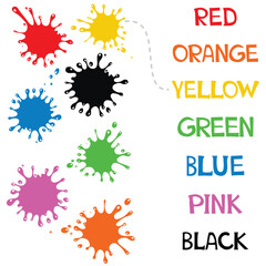 Worksheet match similar color and picture. Game for preschool children. Logic game.  Children educational Learning color theme and vocabulary.  Simple flat isolated vector illustration. 