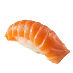 Macro view of salmon nigiri sushi on transparent background. 