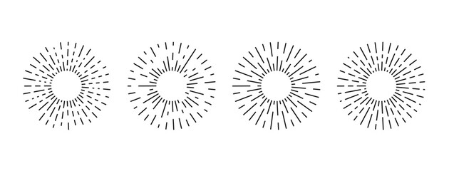 Sun rays icon, shine, sunburst line. Vector illustration set. Linear style. 
