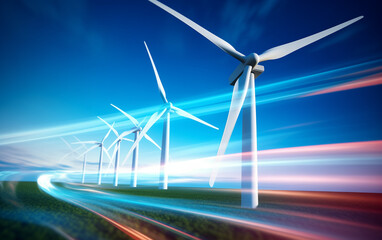 wind turbines generating clean energy in the desert